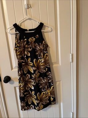 Jessica Howard Black Mini Dress with Gold & Brown Floral Print